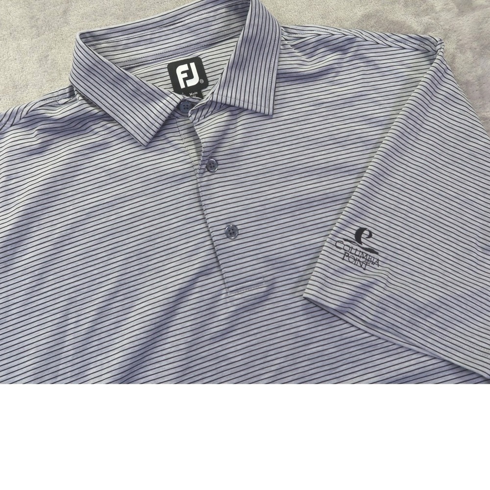 FootJoy Mens XXL Grey Striped Performance Golf Polo Shirt Columbia Point‎ Logo